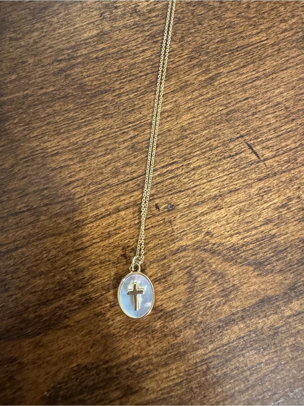 NWOT Cross Pearl Tiny Tags Gold Cross Oval Pendant Necklace - White Enamel